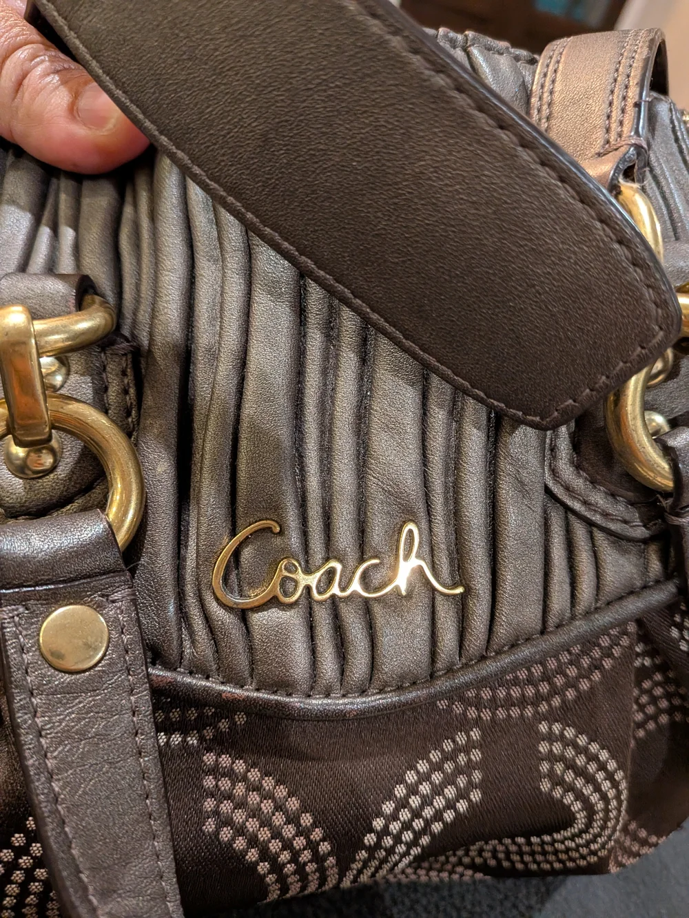 Coach Ashley Y2K Gathered Dotted Op Art Satchel Brown Bronze EUC Handbag